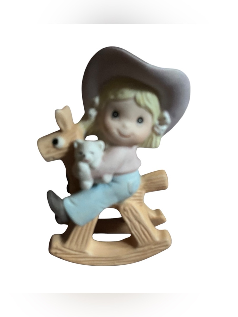 Vintage Homco Figurine Little Girl Cowgirl on Rocking Horse #1417 Excellent
